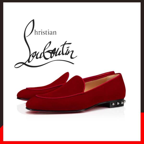 ○★新品 未使用 クリスチャンルブタン NILOU ベロア スタッズ ローファー レッド 26cm相当(Christian Louboutin)○●