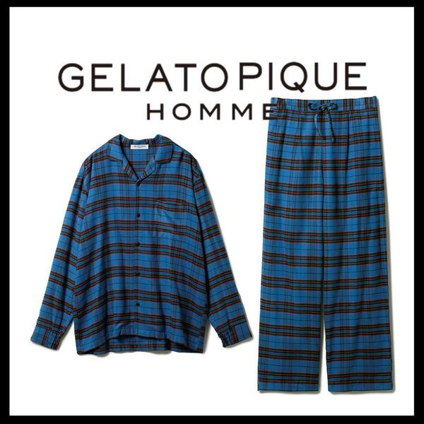 ○★新品 未使用 gelato pique レーヨンネルタータンチェックパジャマ ネイビー L(ジェラートピケオム)○●