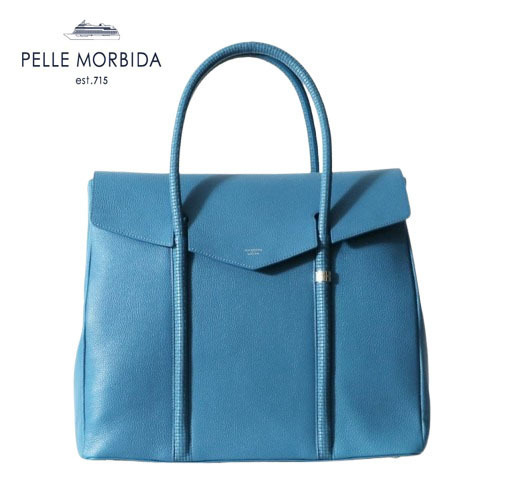 ○★新品未使用 PELLE MORBIDA (ペッレモルビダ) フラップボストンバッグ(トール) サックス★○