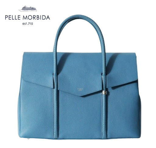 ○★新品未使用 PELLE MORBIDA (ペッレモルビダ) フラップボストンバッグ(ワイド) サックス★○