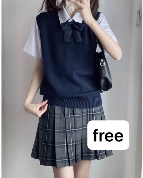 スクールベスト ネイビー 紺 学生 女子高生 jk 制服 フリー 夏