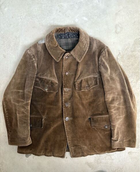 【博物館級】10s 20s French antique vintage LE MONT ST MICHEL モンサンミシェル hunting jacketコーデュロイ ハンティングジャケット