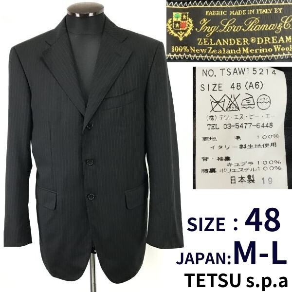 美品/日本製★ロロピアーナ/TETSU s.p.a★春夏/テーラードジャケット【48/メンズM-L/チャコールグレー】背抜き裏地/suit/Jacket◆TBH876
