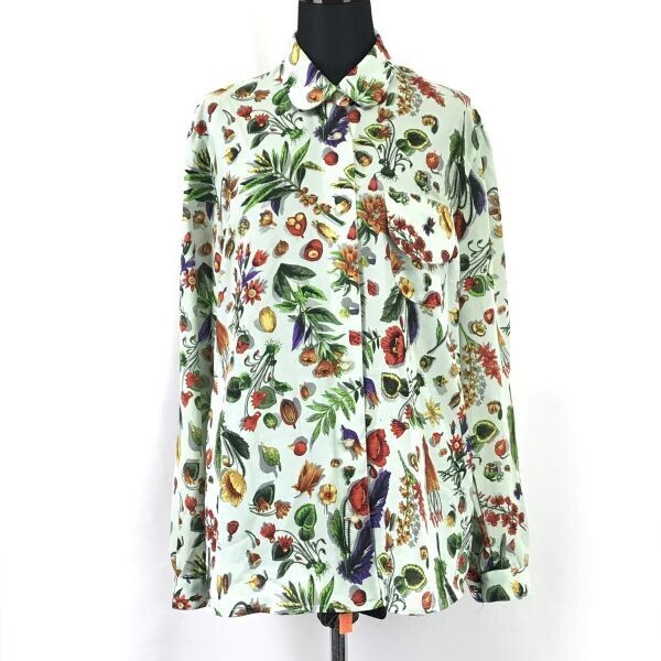 日本製★femmeblanche★ボタニカル柄ブラウス/長袖シャツ【レディースL/緑系/green/総柄】Tops/Shirts◆BH926