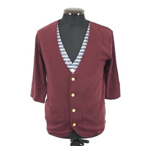 タグ付新古品★FREE GATE★フェイクレイヤード/半袖カーディガン【メンズM/エンジ色】ニットジャケット/フリーゲート◆BG578