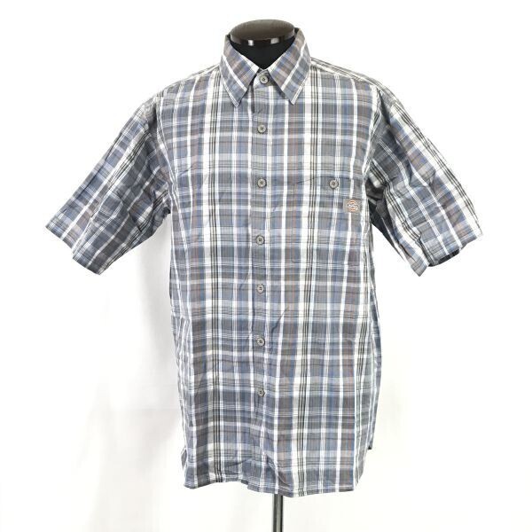 ディッキーズ/Dickies★半袖シャツ【メンズM/グレー×ブルー/チェック柄】Tops/Shirts◆BH846