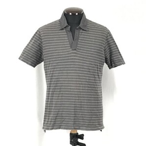 トゥモローランド/tomorrow land★スキッパーポロシャツ【Mens size -L/グレー×白/gray×white/ボーダー柄】Tops/Shirts◆BG987