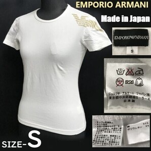 日本製/正規代理店タグ★エンポリオアルマーニ/EMPORIO ARMANI★ストレッチ/半袖Tシャツ【レディースS/白/white】ジョルジオ/Tops◆pBH900