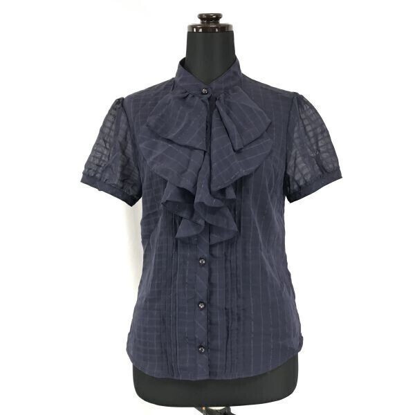 INTERPLANET★シースルーシャツ/半袖ブラウス【women’s size -2/M/紺/navy blue】Tops/Shirts◆BG971
