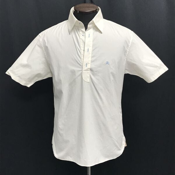三陽商会製★バーバリー/BURBERRY BLACK LABEL★半袖ハーフボタンシャツ【2/メンズM/白/white】ポロシャツ/Tops/Shirts◆TBH965