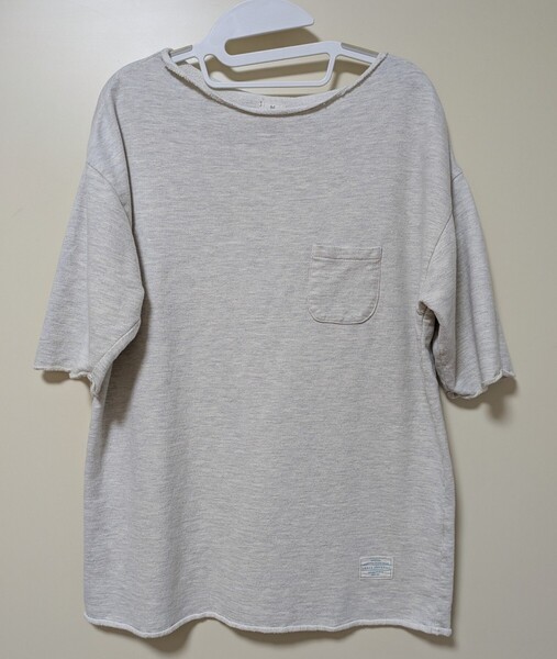 QUASH クアッシュ ライトグレー 胸ポケット 半袖 Tシャツ スウェット トップス カットソー メンズ M ボートネック コットン 綿 カジュアル