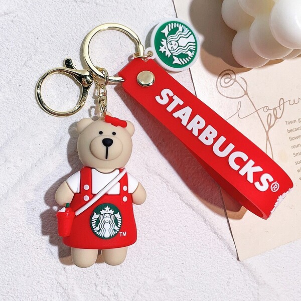 新品 スタバ ベアブリック キーホルダー レッド ストラップ付き バッグチャーム キーチェーン クマ 海外 可愛い