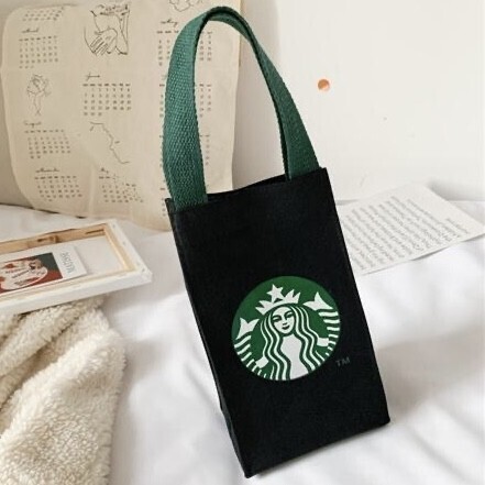 新品 スタバ ミニバッグ 黒 巾着袋 タンブラー ロースタリー 水筒 ペットボトルカバー ホルダー 海外限定 ブラック ボタン開閉