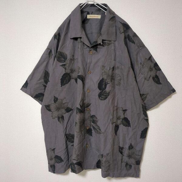TommyBahama トミーバハマ アロハシャツ 半袖 シルク100% ハイビスカス 総柄 開襟 オープンカラー 2XLサイズ メンズ 古着