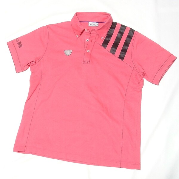 adidas テーラーメイド ゴルフ ボタンダウン ポロシャツ M◎ピンク色 鹿の子 肩口3本ライン◎アディダス GOLF◎良品 洗浄済 送料無料