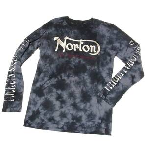 ノートン NORTON タイダイ染 大きいロゴ刺繍 長袖 Tシャツ L◎バック 背面 大きい刺繍 綿100 送料無料 濃グレー バイカー アメカジ