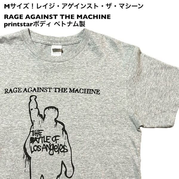 Mサイズ!レイジ・アゲインスト・ザ・マシーン古着半袖Tシャツ グレーRAGE AGAINST THE MACHINE THE BATLE OF LOSANGELEST-shirt