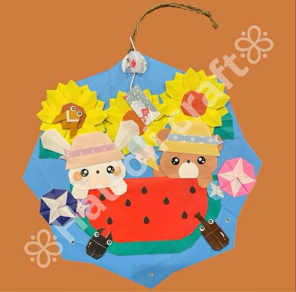 折り紙ハンドメイド 折り紙リース 夏 幼稚園 保育園 介護施設 壁面飾り