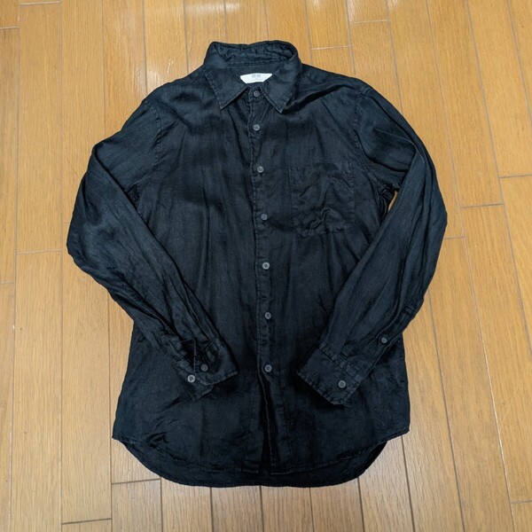 【美品】ユニクロ プレミアムリネンシャツ 黒 XS 無地 長袖 メンズ UNIQLO ブラック