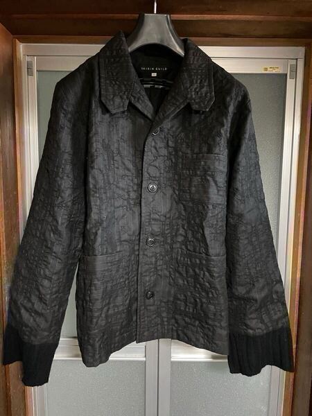 90's SHIRIN GUILD ジャケット Black M ストライプ カバーオール ブルゾン 縮絨ウール イギリス製 シリンギルド メンズ ヴィンテージ 古着