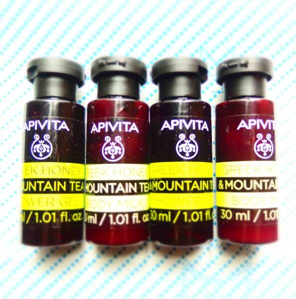 APIVITA アピヴィータ グリークハニー&マウンテンティー シャワージェル ボディミルク 30ml×各2本 計4本