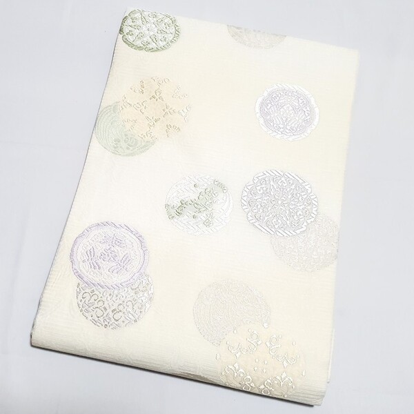 送料無料 極上 逸品 佐々木染織 西陣織 唐織 白色 銀糸 唐草 唐花 華文 六通 正絹 薄物 夏用 絽 紗 フォーマルな名古屋帯