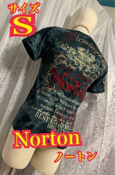Norton ノートン 半袖 Tシャツ 刺繍デカロゴ タイダイ バイカー Sサイズ