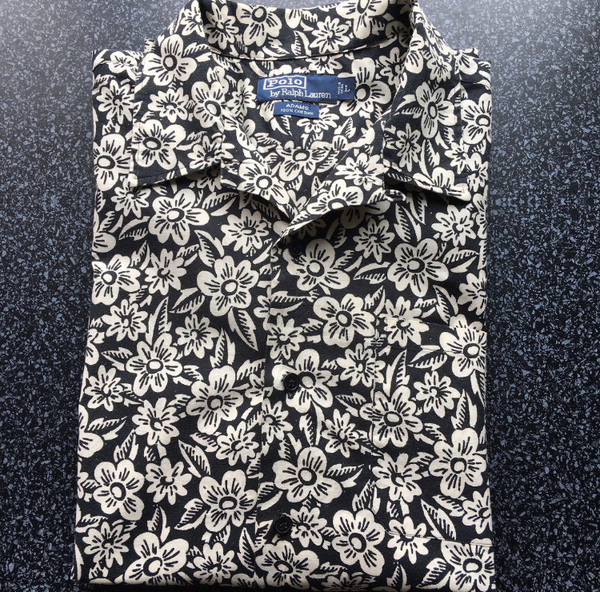 90s.ラルフローレン ADAMS 開襟 オープンカラーシャツ 花柄 vintage ビンテージ caldwell ポロカントリー ベルベルジン 黒 ポロスポーツ
