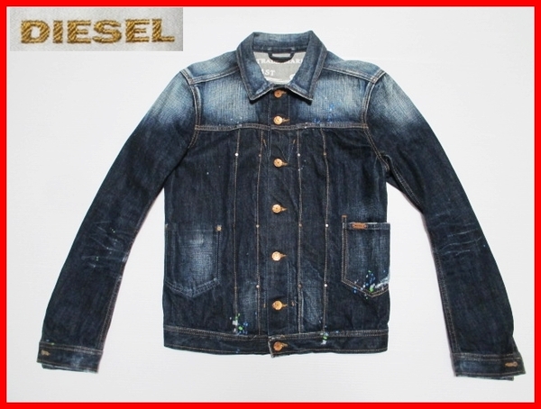 即決★メンズ Sサイズ DIESEL ディーゼル デニムジャケット ダメージ加工 ロゴパッチ ワッペン ブレイブマン ペイント デザイン Gジャン