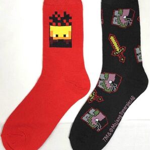 24-26cm Minecraft マイクラ マインクラフト ソックス 靴下 2足セット ブレイズ & ゾンビピッグマン 金の剣