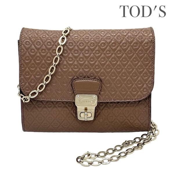 TODS トッズ チェーンショルダーバッグ 斜めがけ ブラウン ゴールド パテントレザー レディース