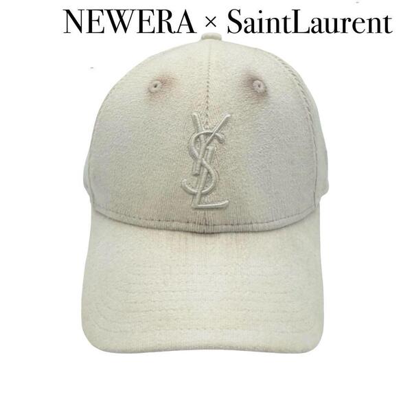 YSL サンローラン NEWERA ニューエラ コラボ カサンドラロゴ ベースボールキャップ 野球帽子 アイボリー メンズ レディース