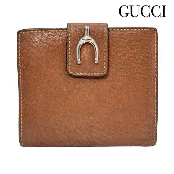 GUCCI オールドグッチ ヴィンテージ クラシック ホースビット金具 二つ折り財布 小銭入れ カード入れ がま口 ブラウン レディース メンズ