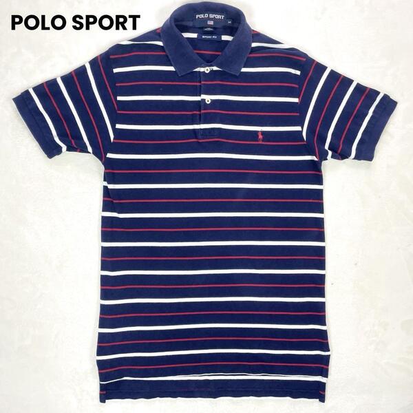 【極美品】ポロ ラルフローレン スポーツ コットン 半袖 ポロシャツ M ネイビー ボーダー柄 メンズ POLO SPORT