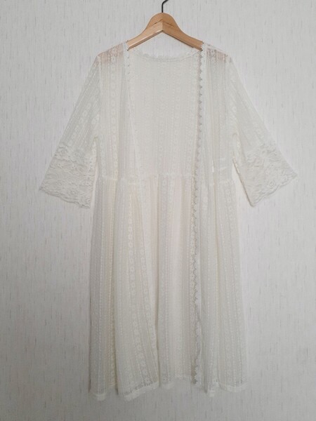 送無★美品★CECIL McBEE/セシルマクビー★清楚な七分袖レースロングカーディガン★白★M