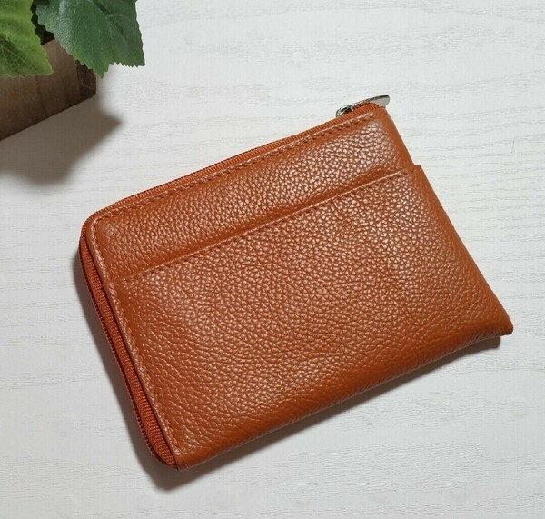 送料無料 本革 オレンジ 小銭入れ L字財布 コインケース カードケース 軽量 男女兼用 メンズ レディース コンパクト財布 L字財布 ミニ財布