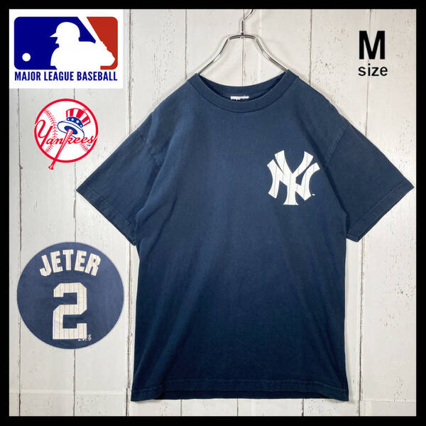 【USED】MLB ニューヨーク ヤンキース New York Yankees デレク・ジーター 2番 Tシャツ 90s 古着 ( Mサイズ相当 ) ☆送料無料☆