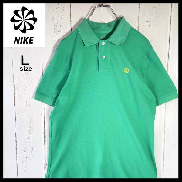 【USED】 風車ナイキ NIKE 半袖 ポロシャツ 刺繍ロゴ 00's USA 古着 Lサイズ グリーン ☆送料無料☆