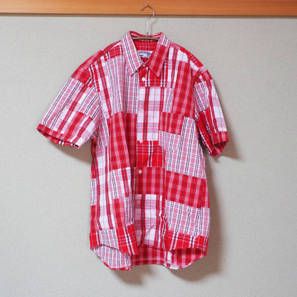美品 ジュンヤワタナベ junya watanabe コムデギャルソンオム 半袖シャツ 美品 M パッチワーク チェック シャツ