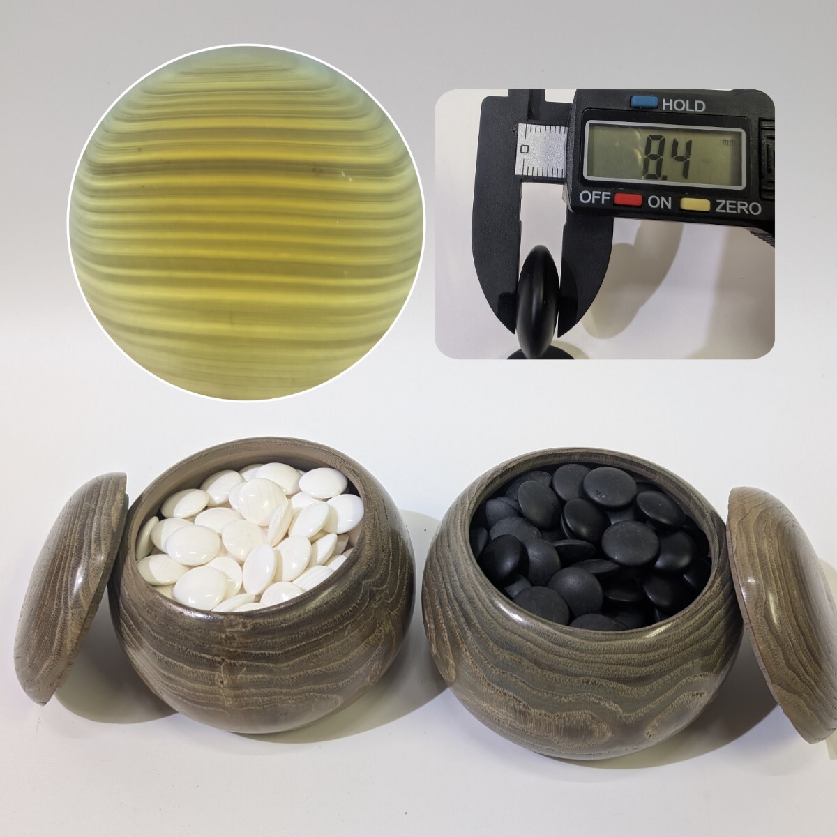 中古 高級蛤碁石 那智黒 32号？碁筒