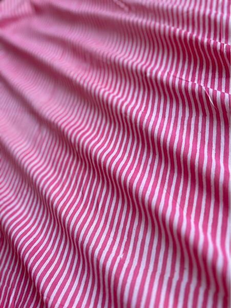 インド綿 3m ブロックプリント strip pink ハンドブロックプリント ハンドメイド 手仕事 更紗 木綿 木版印刷 カットクロス 生地