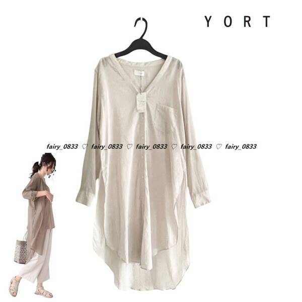 新品【送料無料】定価15500円■ヤマダヤ スコットクラブ YORT ヨート■サイドスリット&ステップドヘム...♪抜け感ロングシアーシャツ