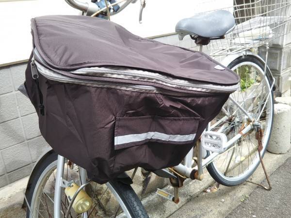 自転車用品 2段式 カゴカバー 前カゴ用カバー 【ブラウン(茶色/薄茶色ライン)】 はっ水加工 便利な両開き♪ 川住製作所