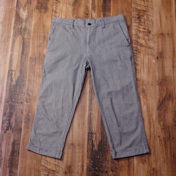 美品 ユニクロ UNIQLO ストレッチクロップドパンツ メンズ 千鳥格子 85 Lサイズ グレー PN1