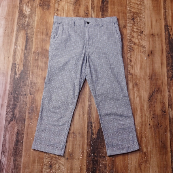 美品 ユニクロ UNIQLO グレンチェックアンクルパンツ メンズ テーパード ビジカジ 春秋 82 Lサイズ グレー系グレンチェック PN3