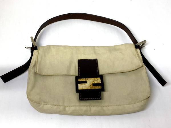 【即決】 FENDI フェンディ マンマバケット ハンドバッグ ワンショルダーバッグ キャンバス レザー ベージュ 肩掛け