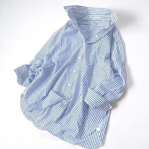 【美品】23区 大きいサイズ コットン さらさら ソフト ストライプ ブラウス