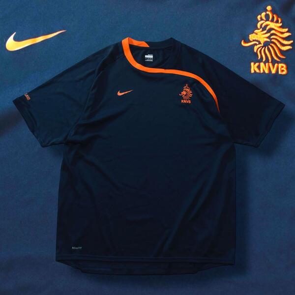 00s NIKE オランダ代表 ゲームシャツ サッカー 刺繍ロゴ オレンジ 紺 XL