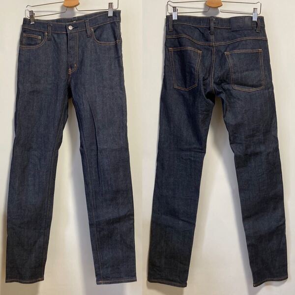 ★美品! UNIQLO +J セルビッチ ストレート ジーンズ size:30(76cm 革パッチ デニムパンツ 赤耳 セルビッジ ユニクロ