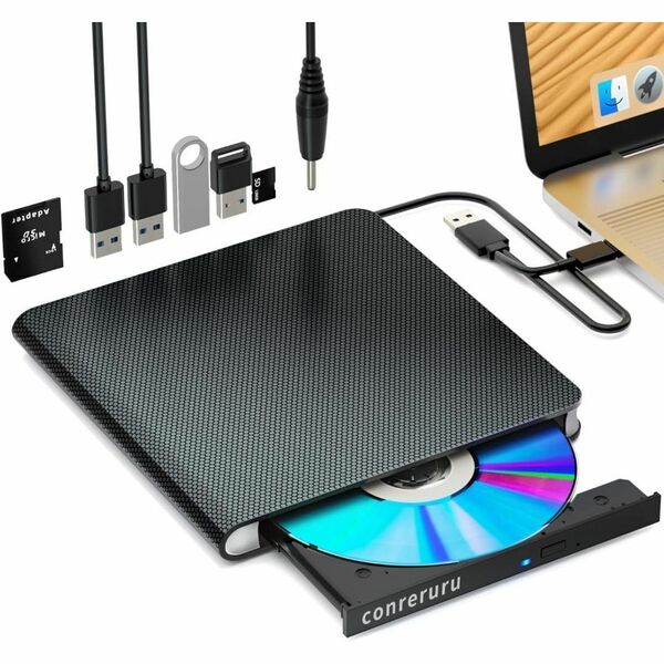 conreruruブルーレイドライブ外付け USB-A Type-C(USB-C) DVD CD BD 読み込み 書き込み 対応ポータブル blu-ray ブルーレイドライブ